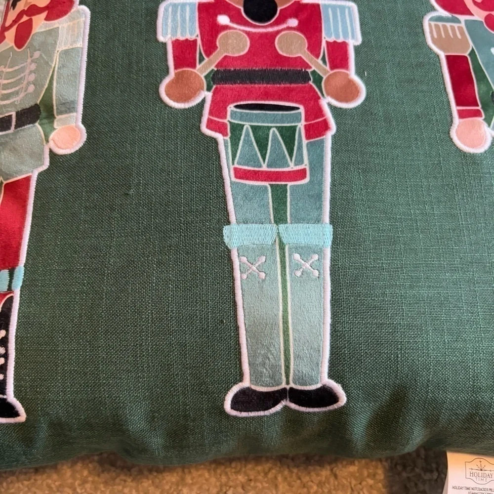 Nutcracker Christmas Throw Pillow NEW Green Square Holiday Textured